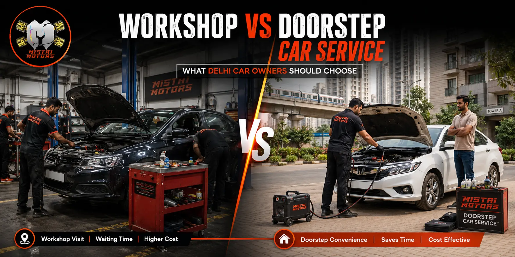 Workshop vs doorstep car service in Delhi